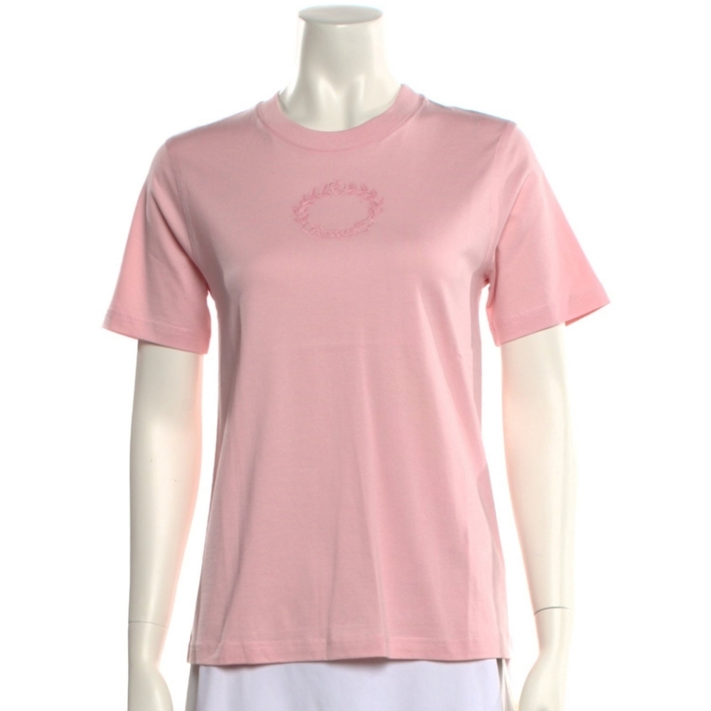 Burberry Light Pink Short-Sleeve Crewneck Tee with Embroidered Crest